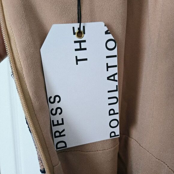 Dress the Population Womens Audrey Midi A-Line 3D Floral Dress Navy Nude Medium - Picture 5 of 13